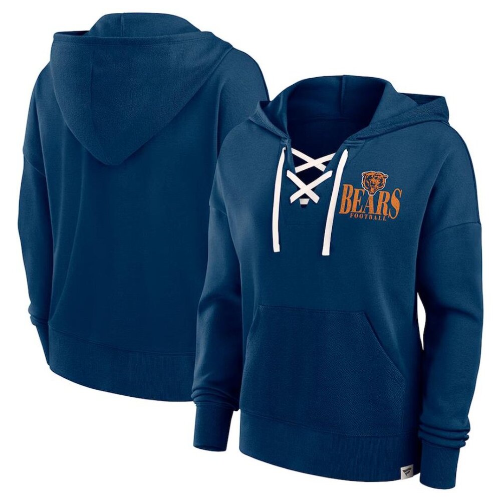 NFL Women Chicago Bears Fanatics Navy Blitz Left Lace-Up Pullover Hoodie Size XL